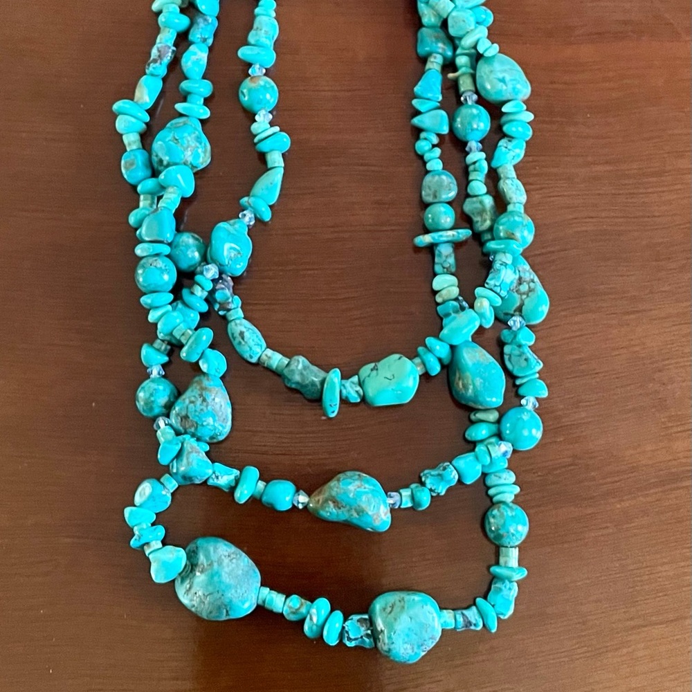 Triple-strand turquoise and 925 SS necklace - Picture 3 of 5
